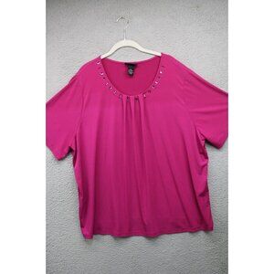 Maggie Barnes Beaded Short Sleeve Purple Top-2X(22-24W)-Office-Career